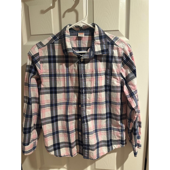 Boys Gymboree Plaid Button-Down Shirt Size L (10-12) Pink/Navy - Picture 1 of 2